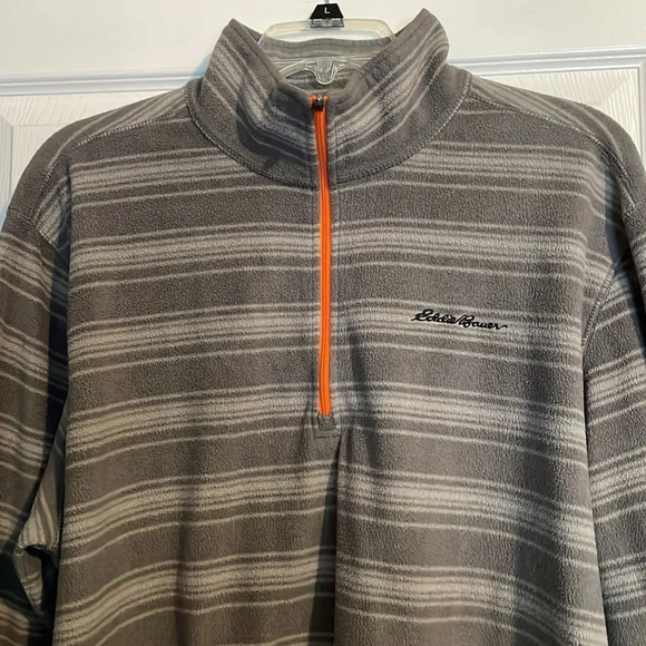 Eddie Bauer mens gray striped fleece quarter zip sweater size large - Picture 2 of 7